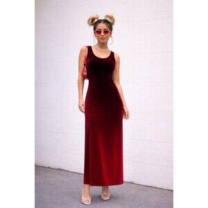 Y2K Ombre Velvet Maxi Dress 10 Burgundy Red Studio Ease Romantic Whimsigoth NOS